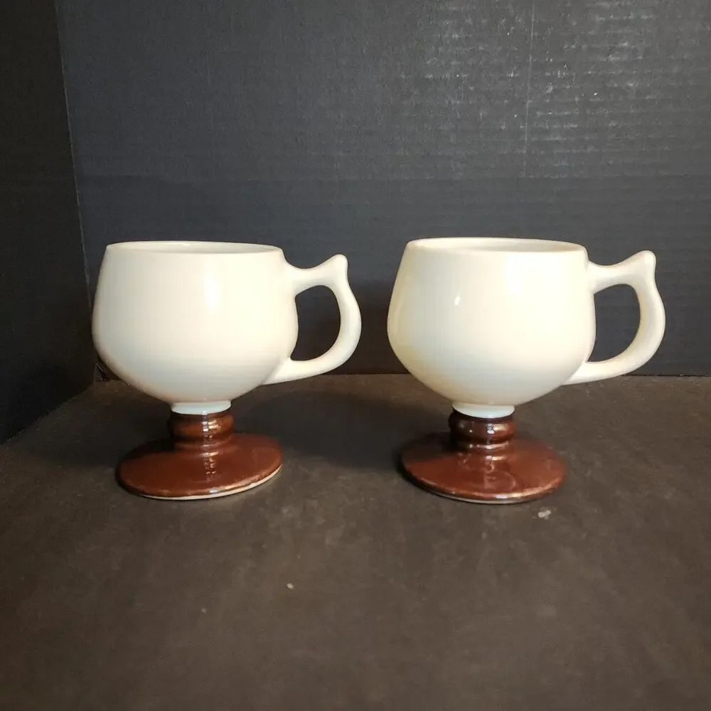 Vtg Hall Footed Pedestal Mug Brown White Restaurant Ware Diner #2274 Qty2